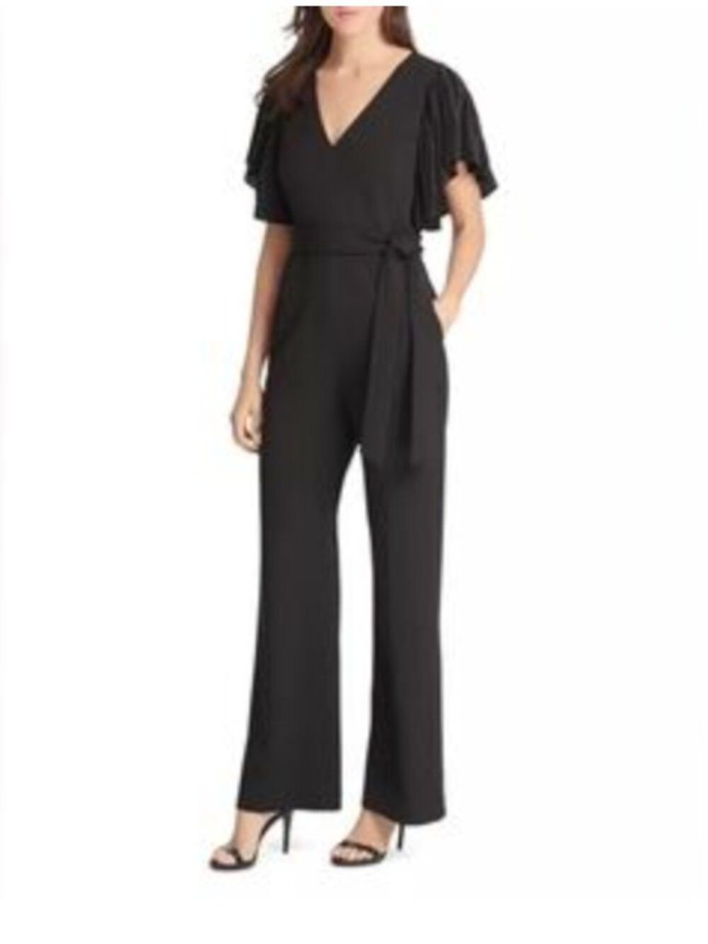 Eliza J Stretch Black Jumpsuit with Unique Accordion Sleeves